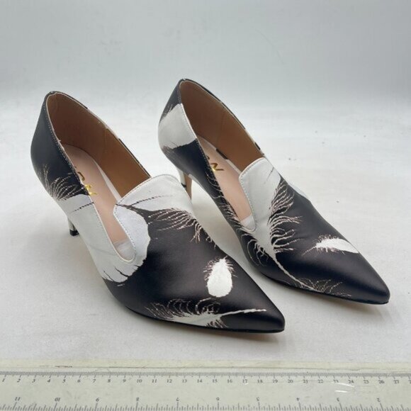 YDN Feather White Mid Heels Slip on Loafer Pumps Pointy Toe Slide Prom Shoes - Picture 4 of 8